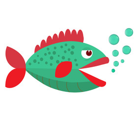 Green cartoon fish flat icon vector illustration