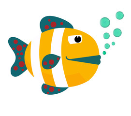 Cartoon fish with bubbles flat icon vector illustration