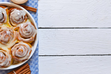 Cinnamon rolls for breakfast on a white background. 