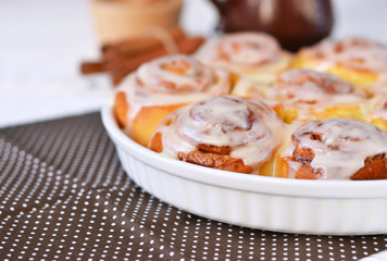 Cinnamon rolls for breakfast on a white background