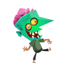 Green zombie walking. Halloween vector illustration of walking dead