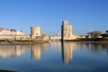 Medieval towers of La Rochelle, the French city and seaport located on the Bay of Biscay, a part of the Atlantic Ocean