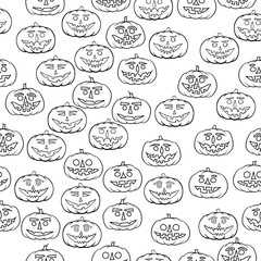 Obraz premium hand drawn jack-o-lantern seamless pattern - halloween background