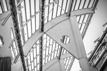 Naklejka premium Forged steel structure, metal roof with metal bars and beams