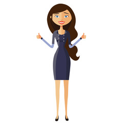 Glad young businesswoman showing thumbs up vector flat cartoon illustration