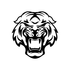 Monochrome angry tiger icon isolated on white background.  Desig