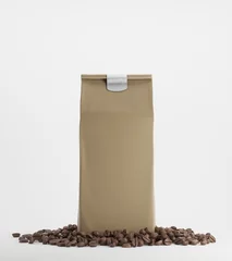 Keuken spatwand met foto Beige pack of coffee against white background © ImageFlow
