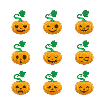 Collection of nine different pumpkin faces