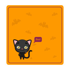 Halloween black cat greeting with orange background