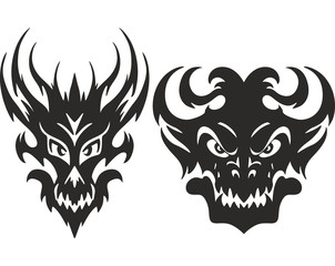 Symmetrical monster head tattoos