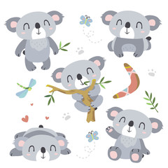 Obraz premium vector cartoon koala set
