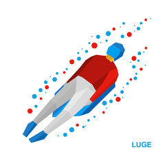 Winter sports - luge (sledging). Cartoon sportsman in white and red sledding. Flat style vector clip art isolated on white background