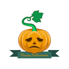 Pumpkin with Happy Halloween banner - sad face