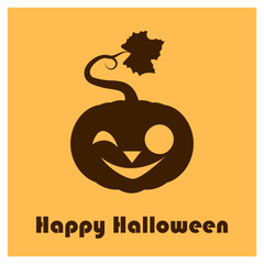 Pumpkin silhouettes with Happy Halloween text - joyful face