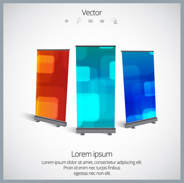 Vector roll up banner display template for designers