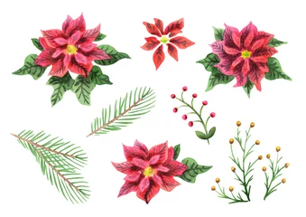Gordijnen New Year and Christmas set. Watercolor © dariaustiugova