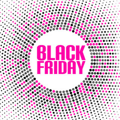 Fototapeta na wymiar Black friday sale background. Abstract background with the circles. Black, pink and white halftone design template. Vector illustration
