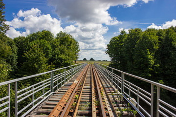 Fototapeta na wymiar Old railway in the summer forest.