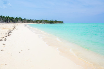 Secluded white sand beach in Cayo Levisa Island in Cuba