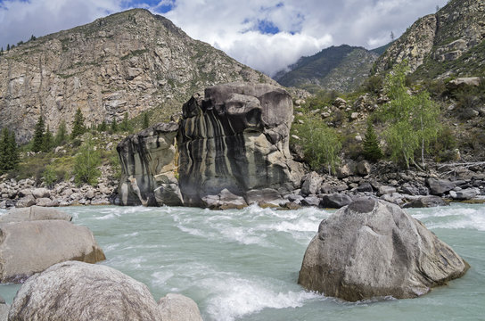 Rapids "Atlantes" on Argut river. Altai, Russia.