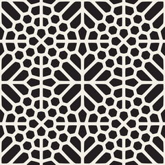 Vector Seamless Black And White Geometric Ethnic Mosaic Pattern