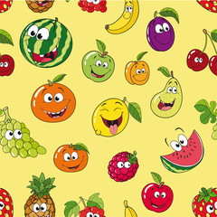 Nahtlos zusammensetzbares Muster von verschiedenen fröhlichen Früchten