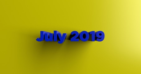 July 2019 - 3D rendered colorful headline illustration.  Can be used for an online banner ad or a print postcard.