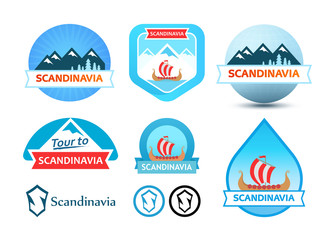 Naklejka premium Set of Logos and Emblem for Travel to Scandinavia