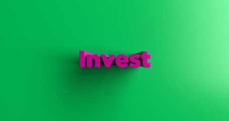 Invest - 3D rendered colorful headline illustration.  Can be used for an online banner ad or a print postcard.
