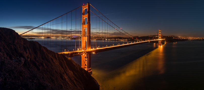 Golden Gate Bridge at sunrise- pano