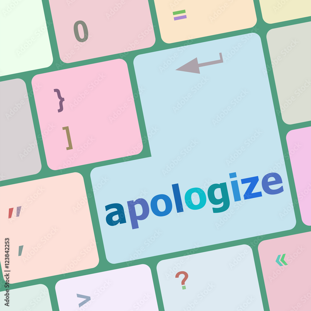 Poster keyboard keys with enter button, apologize word on it