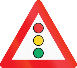 Warning road sign used in Denmark - traffic signals