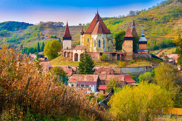 Naklejka premium Beautiful medieval architecture of Biertan fortified church in Sibiu, Romania protected by Unesco World Heritage Site