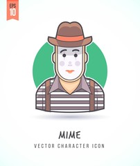 Mime performer Pantomime street comedian artist illustration People lifestyle and occupation Colorful and stylish flat vector character icon