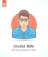 Hispster School nerd like guy illustration People lifestyle and occupation Colorful and stylish flat vector character icon