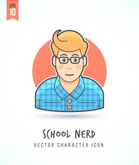 Hispster School nerd like guy illustration People lifestyle and occupation Colorful and stylish flat vector character icon