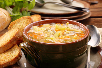 Autumn vegetable soup with toasts and space for text