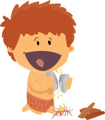 Homme préhistorique faisant du feu