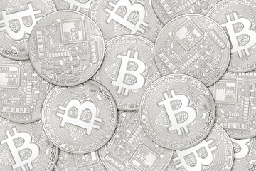 Silver bitcoins background