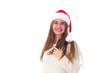 Woman in red christmas hat