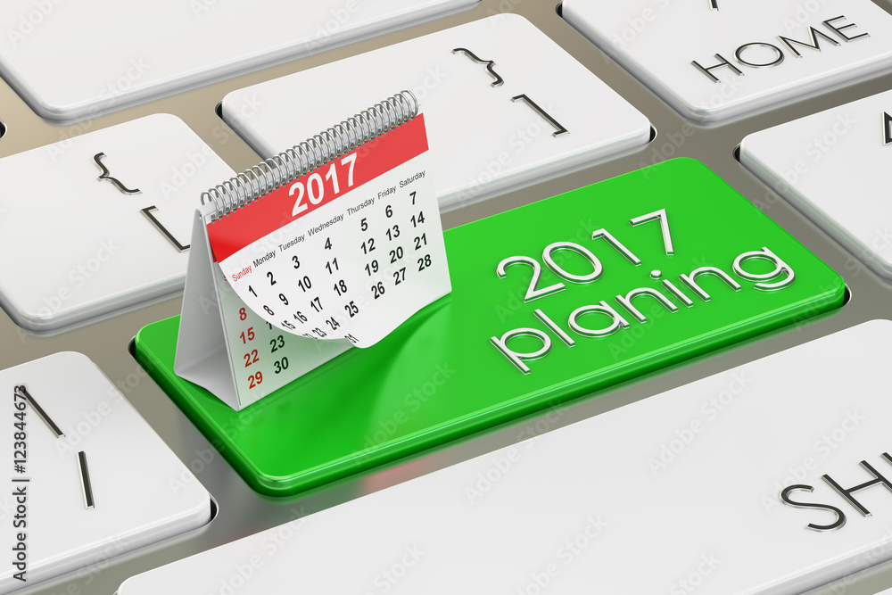 Aufkleber 2017 planning concept on the keyboard, 3d rendering