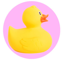 Rubber duck yellow toy for swimming isolated on white