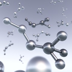 molecule model. alcohol molecules in space. molecule on a blurred background.