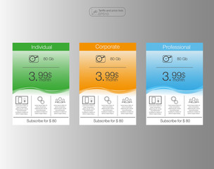 Three banner, price list, interface for the site. vector banner for web app. 3 position.Three vector pricing tables for web.