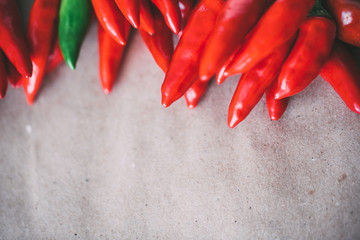 Heap red peppers closeup.