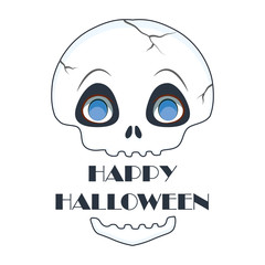 Little skull with Happy Halloween text in his mouth