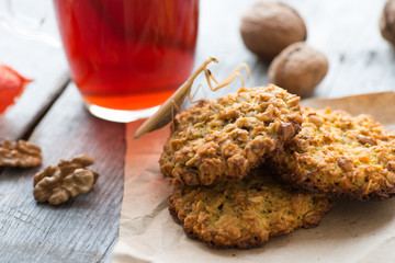 Homemade oatmeal cookies served with tea