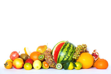 Different fruits isolated on white background.