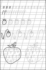 Page with exercises for young children in line. Developing skills for writing and drawing. Black and white vector image.