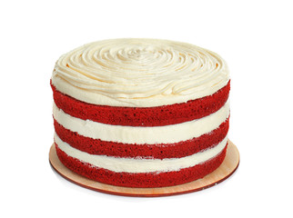 Delicious cake on white background